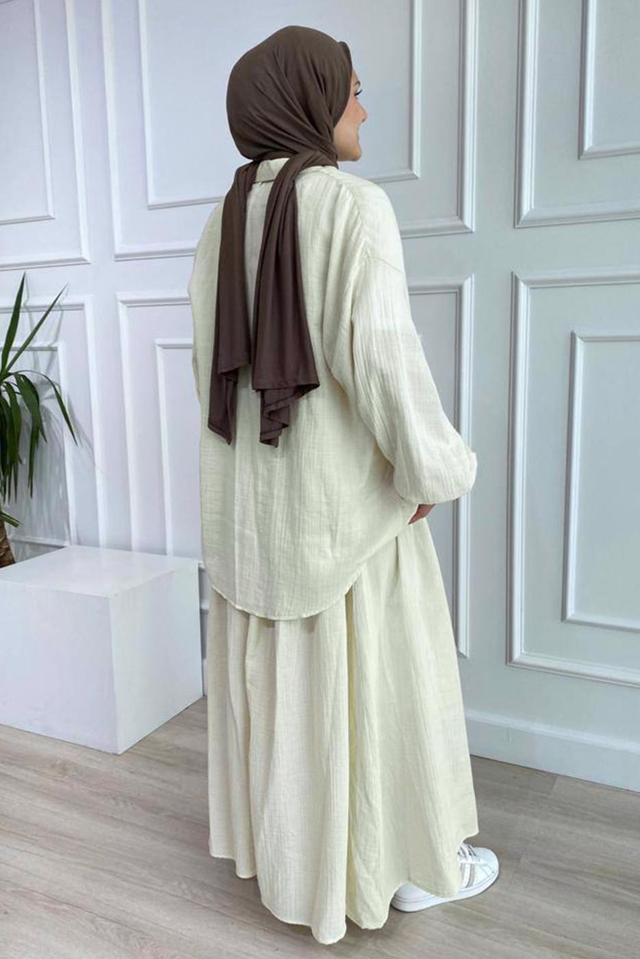 Vêtements hijab BEIGE COMBINAISON EN MOUSSELINE AVEC POIGNETS ÉLASTIQUE T 20113