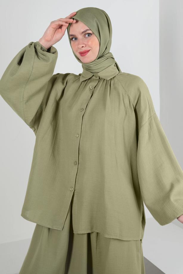 Vêtements hijab  ELASTIC CUFFS SKIRTED MUSLIN SUIT T 20113 - TRENDTESETTÜR
