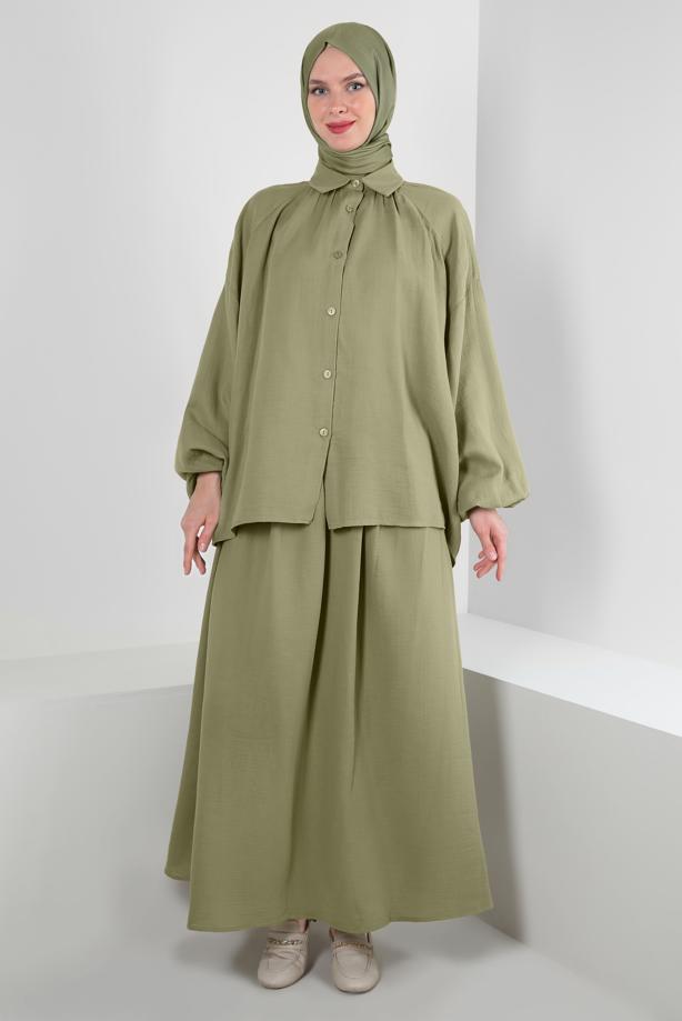 Vêtements hijab  ELASTIC CUFFS SKIRTED MUSLIN SUIT T 20113 - TRENDTESETTÜR