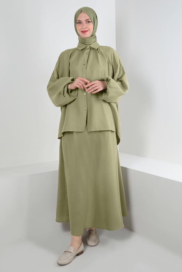 Vêtements hijab  ELASTIC CUFFS SKIRTED MUSLIN SUIT T 20113 - TRENDTESETTÜR