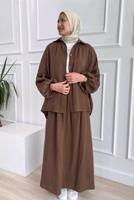Hijab clothing BROWN ELASTIC CUFFS SKIRTED MUSLIN SUIT T 20113