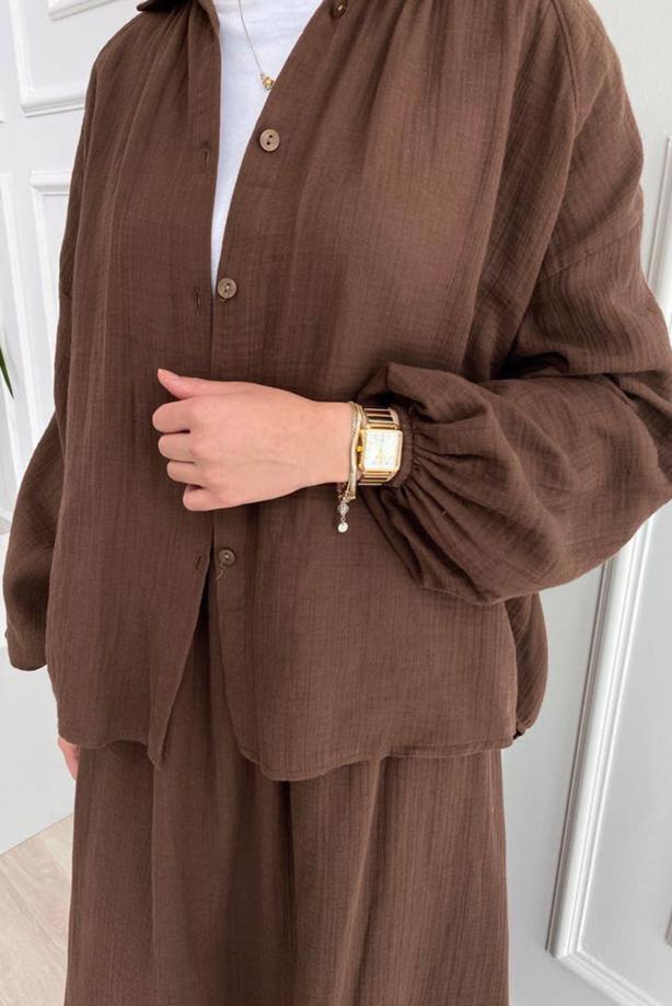 Vêtements hijab  ELASTIC CUFFS SKIRTED MUSLIN SUIT T 20113 - TRENDTESETTÜR