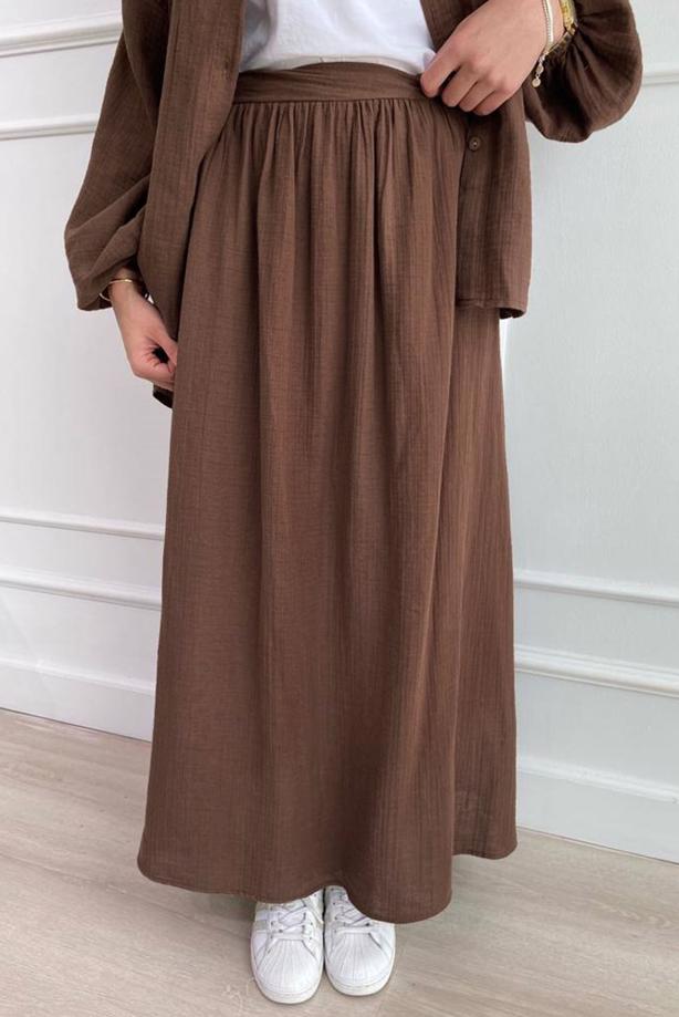 Vêtements hijab  ELASTIC CUFFS SKIRTED MUSLIN SUIT T 20113 - TRENDTESETTÜR