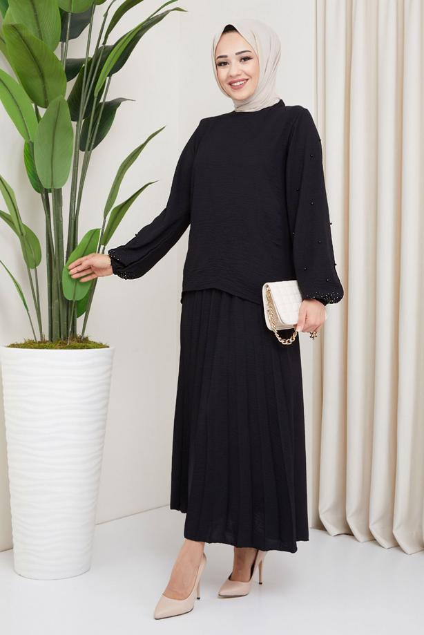 Vêtements hijab  BEADED SLEEVE DRESS T 3013 - TRENDTESETTÜR