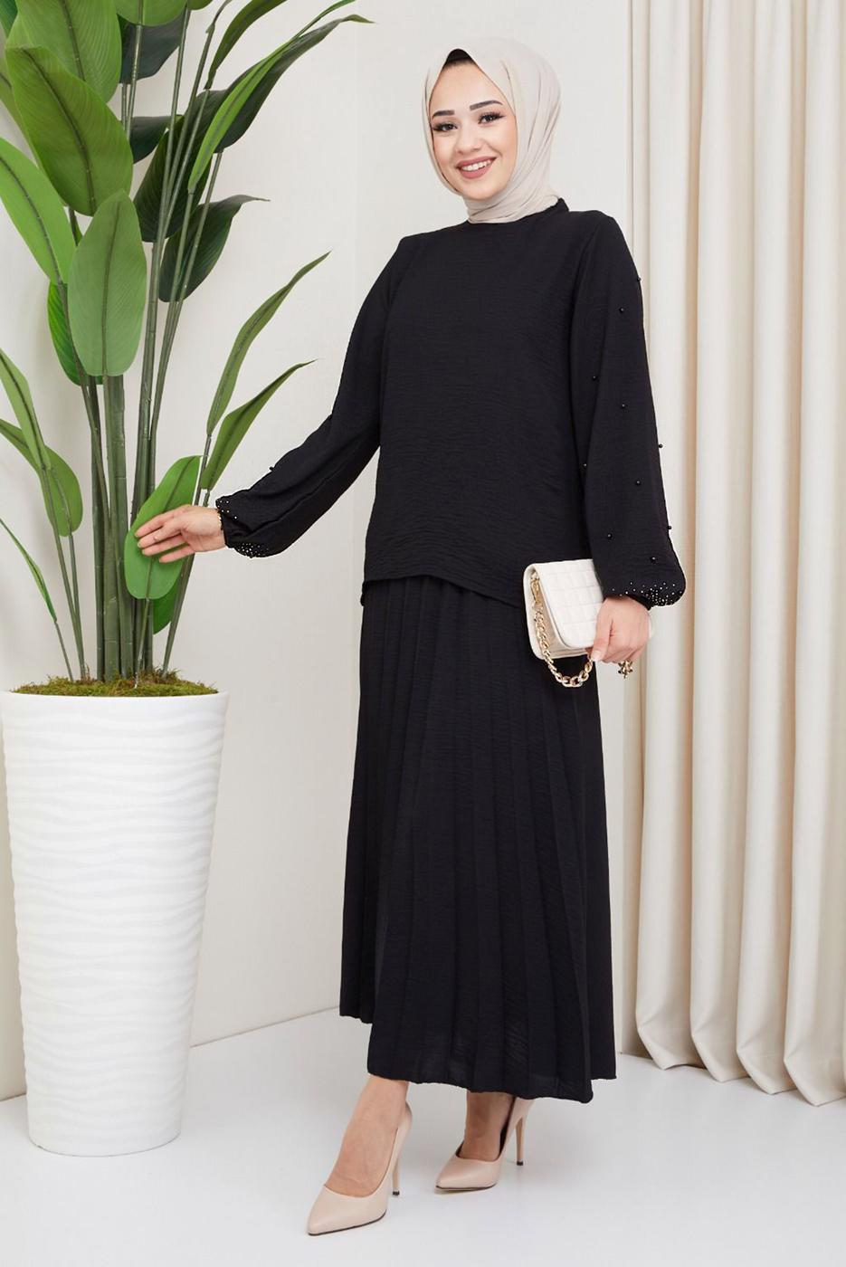 Vêtements hijab NOIR ROBE À MANCHES PERLES T 3013