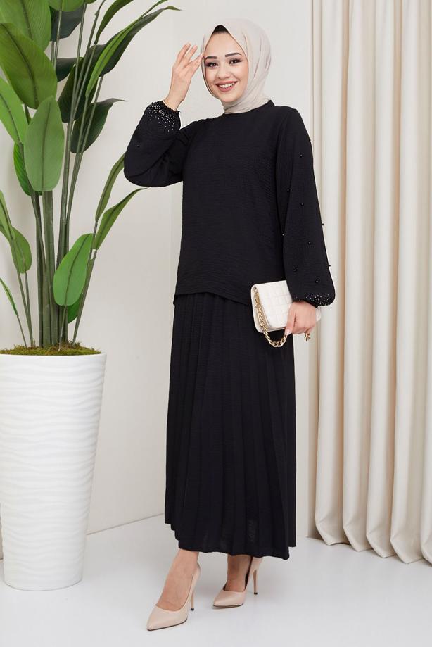 Vêtements hijab  BEADED SLEEVE DRESS T 3013 - TRENDTESETTÜR