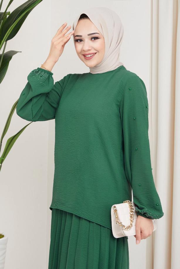 Vêtements hijab  BEADED SLEEVE DRESS T 3013 - TRENDTESETTÜR