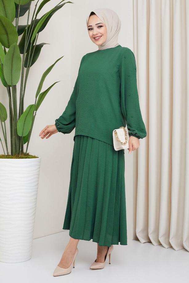 Vêtements hijab  BEADED SLEEVE DRESS T 3013 - TRENDTESETTÜR