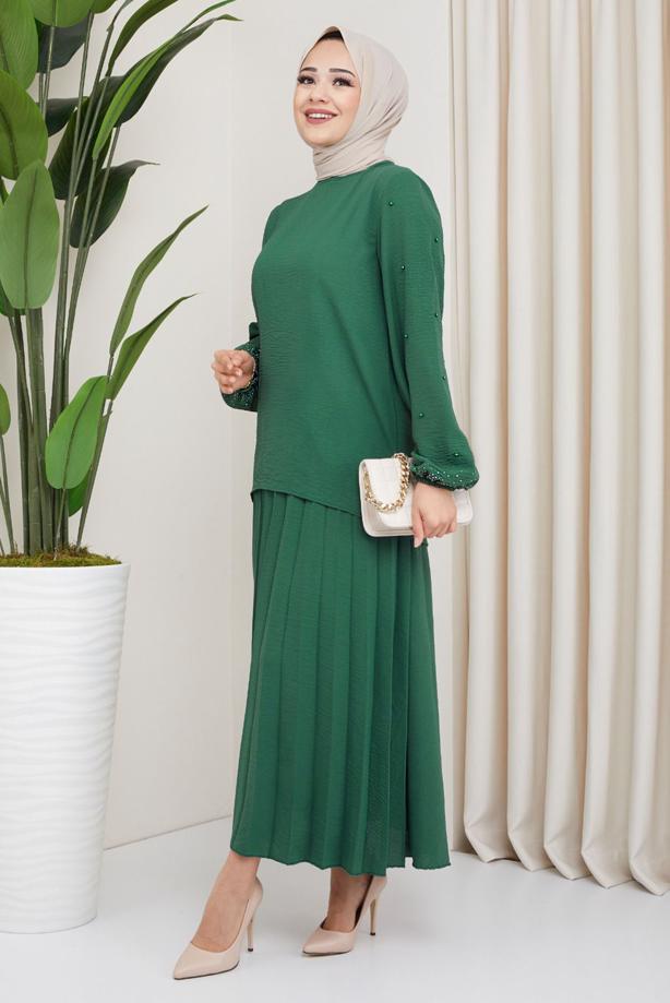 Vêtements hijab  BEADED SLEEVE DRESS T 3013 - TRENDTESETTÜR