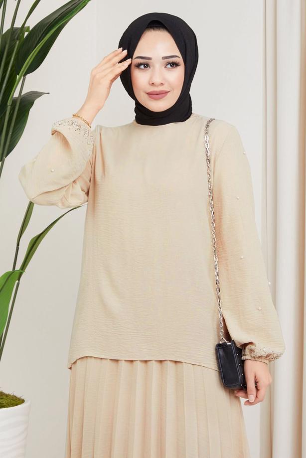 Vêtements hijab  BEADED SLEEVE DRESS T 3013 - TRENDTESETTÜR