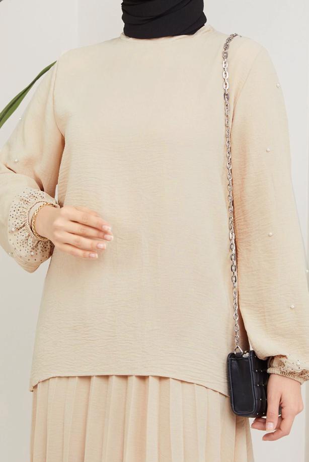Vêtements hijab  BEADED SLEEVE DRESS T 3013 - TRENDTESETTÜR