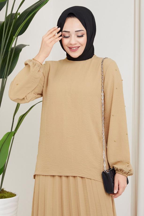 Vêtements hijab  BEADED SLEEVE DRESS T 3013 - TRENDTESETTÜR