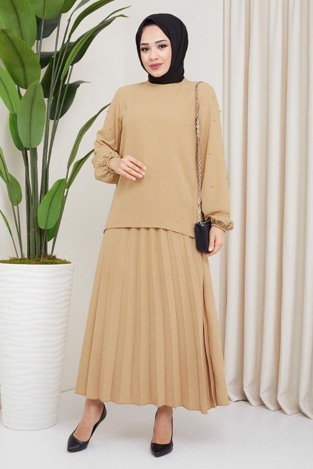 Vêtements hijab  BEADED SLEEVE DRESS T 3013 - TRENDTESETTÜR