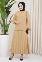 Vêtements hijab BRUN ROBE À MANCHES PERLES T 3013