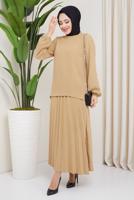 Vêtements hijab BRUN ROBE À MANCHES PERLES T 3013