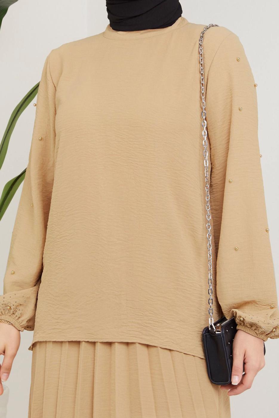 Vêtements hijab BRUN ROBE À MANCHES PERLES T 3013