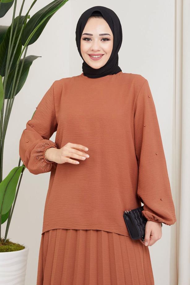Vêtements hijab  BEADED SLEEVE DRESS T 3013 - TRENDTESETTÜR