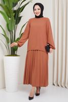 Vêtements hijab BRUN ROBE À MANCHES PERLES T 3013