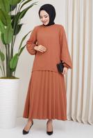 Vêtements hijab BRUN ROBE À MANCHES PERLES T 3013