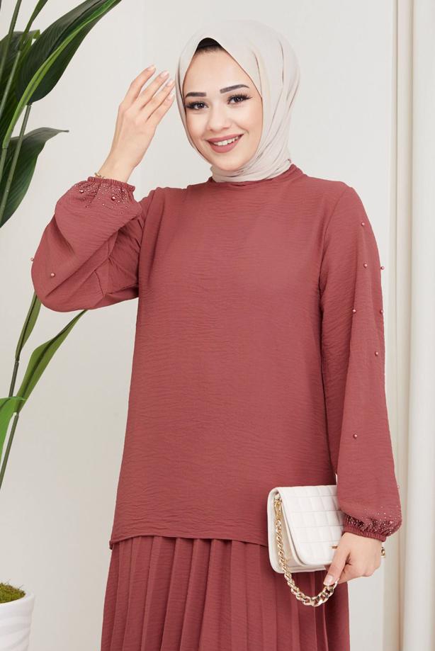 Vêtements hijab  BEADED SLEEVE DRESS T 3013 - TRENDTESETTÜR
