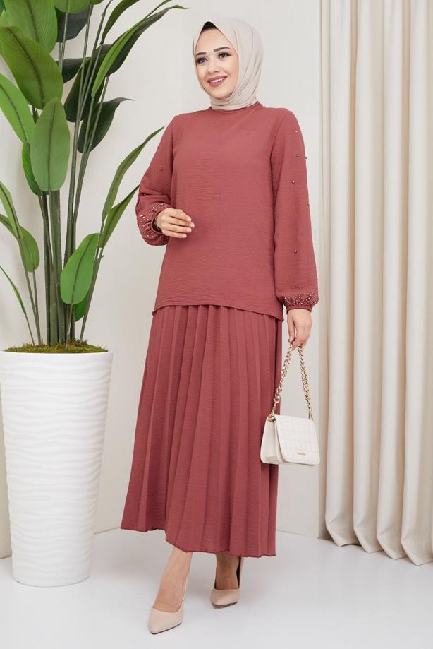 Vêtements hijab  BEADED SLEEVE DRESS T 3013 - TRENDTESETTÜR