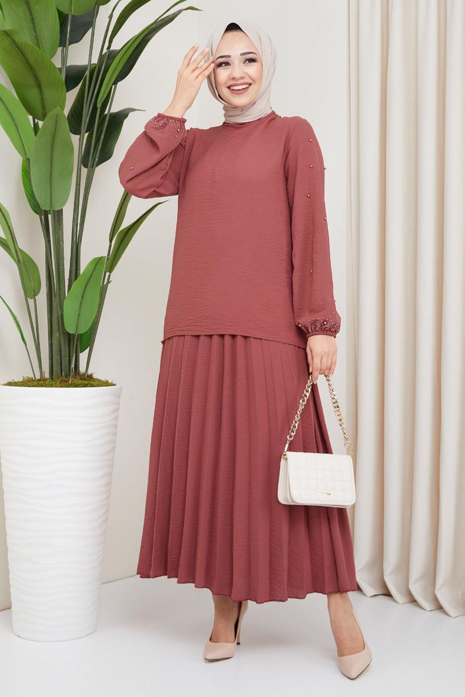 Vêtements hijab ROSE ROBE À MANCHES PERLES T 3013