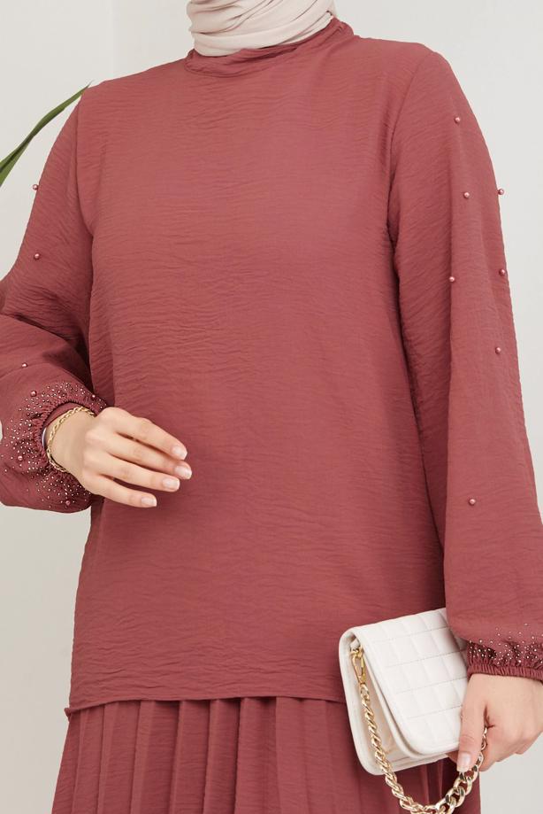 Vêtements hijab  BEADED SLEEVE DRESS T 3013 - TRENDTESETTÜR