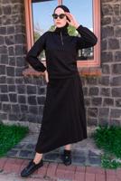 Tesettür giyim SİYAH FERMUAR DETAYLI PİLİSELİ ETEKLİ TAKIM T 4040