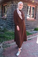 Tesettür giyim KAHVE FERMUAR DETAYLI PİLİSELİ ETEKLİ TAKIM T 4040