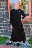 Tesettür giyim SİYAH ZIMBA DETAYLI İKİLİ ETEKLİ TAKIM T 4050