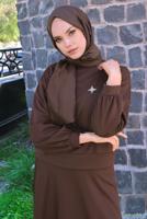 Tesettür giyim KAHVE ZIMBA DETAYLI İKİLİ ETEKLİ TAKIM T 4050