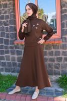 Tesettür giyim KAHVE ZIMBA DETAYLI İKİLİ ETEKLİ TAKIM T 4050