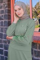 Tesettür giyim YEŞİL ZIMBA DETAYLI İKİLİ ETEKLİ TAKIM T 4050