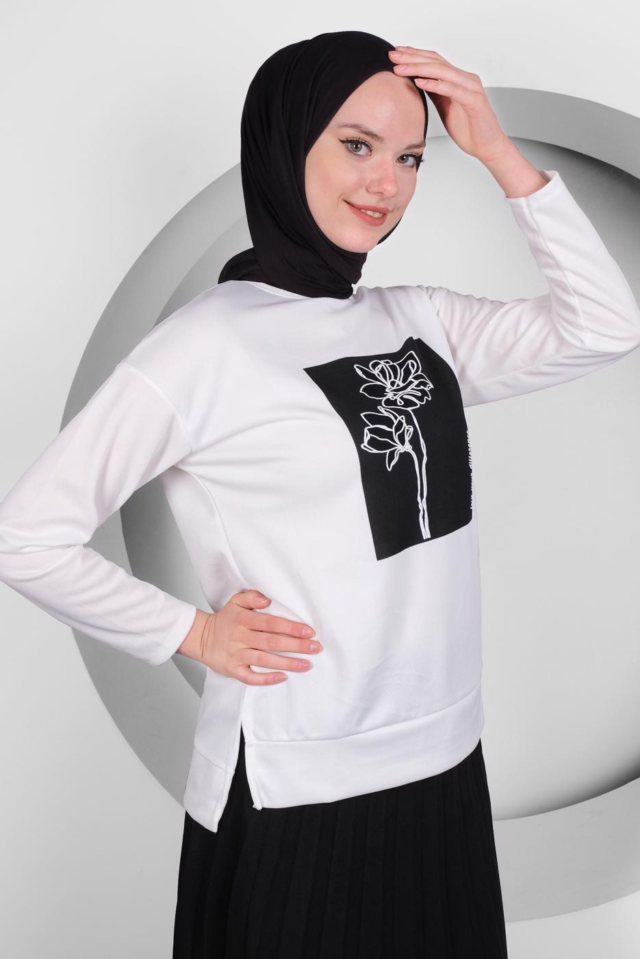 Hijab clothing BLACK PRINTED PLEATED 2-PIECE SKIRT SUIT T 50028