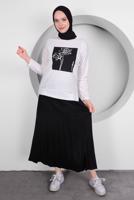 Hijab clothing BLACK PRINTED PLEATED 2-PIECE SKIRT SUIT T 50028