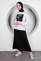 Hijab clothing BLACK PRINTED PLEATED 2-PIECE SKIRT SUIT T 50028