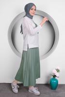 Tesettür giyim YEŞİL BASKILI PİLİSELİ ETEKLİ TAKIM T 50028