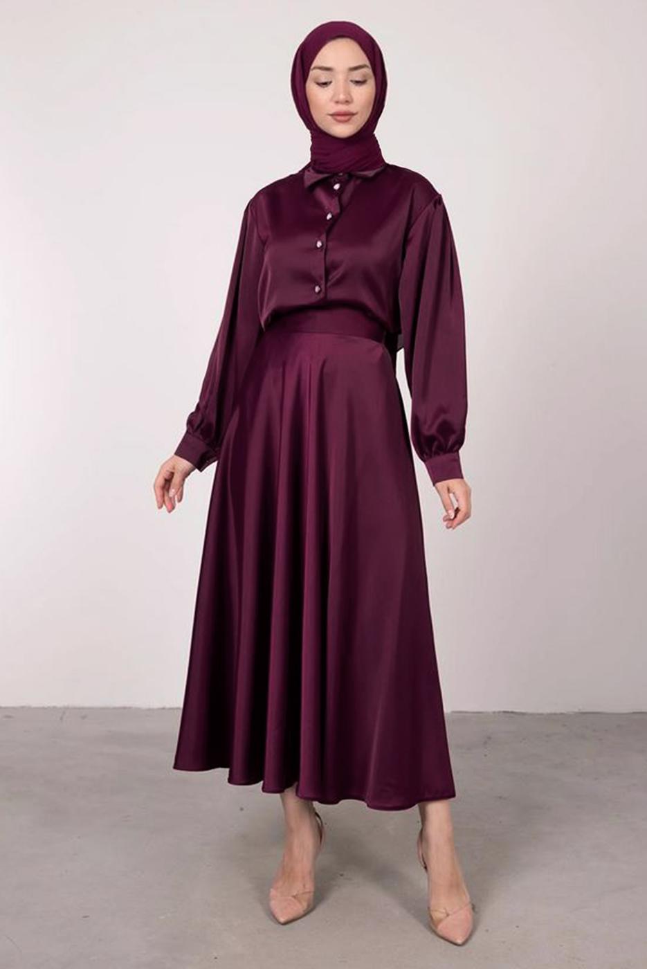 Vêtements hijab PRUNE COSTUME JUPE EN SATIN BOUTONNÉ T 5395
