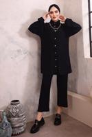 Tesettür giyim SİYAH YAKASI ZİNCİR DETAYLI PANTOLONLU TAKIM T 2392