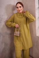 Tesettür giyim SARI YAKASI ZİNCİR DETAYLI PANTOLONLU TAKIM T 2392