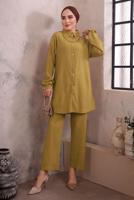 Tesettür giyim SARI YAKASI ZİNCİR DETAYLI PANTOLONLU TAKIM T 2392