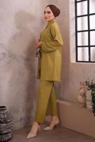 Tesettür giyim SARI YAKASI ZİNCİR DETAYLI PANTOLONLU TAKIM T 2392