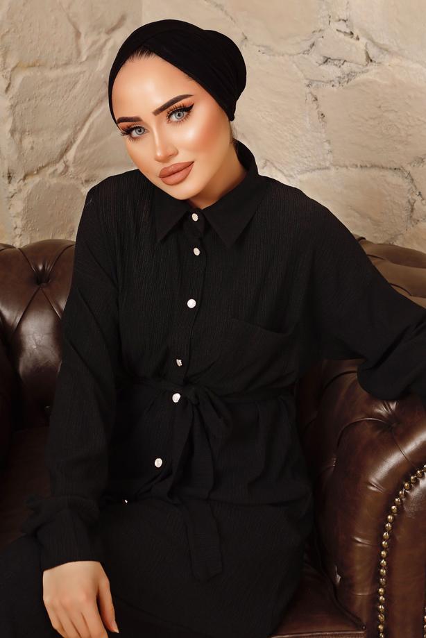 Vêtements hijab  BUTTONED BELTED 2-PIECE PANT SUIT T 4492 - TRENDTESETTÜR