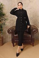 Vêtements hijab NOIR ENSEMBLE PANTALON 2 PIÈCES AVEC CEINTURE ET BOUTONS T 4492