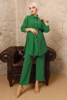 Vêtements hijab VERT ENSEMBLE PANTALON 2 PIÈCES AVEC CEINTURE ET BOUTONS T 4492