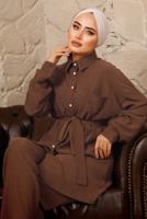 Vêtements hijab BRUN ENSEMBLE PANTALON 2 PIÈCES AVEC CEINTURE ET BOUTONS T 4492