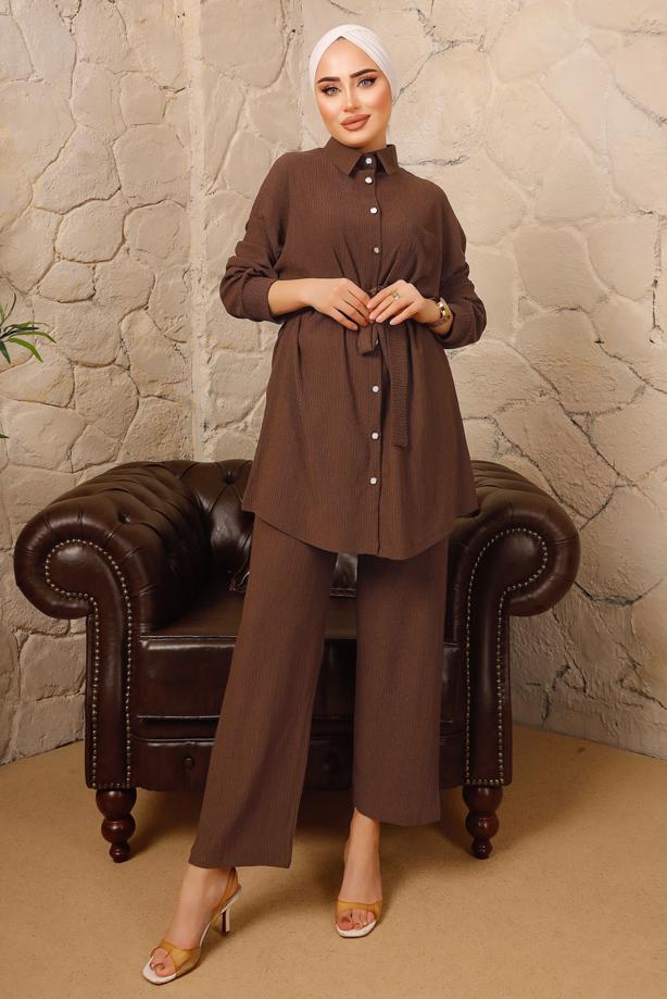 Vêtements hijab  BUTTONED BELTED 2-PIECE PANT SUIT T 4492 - TRENDTESETTÜR