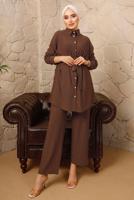 Vêtements hijab BRUN ENSEMBLE PANTALON 2 PIÈCES AVEC CEINTURE ET BOUTONS T 4492