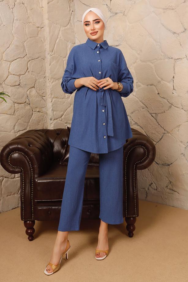 Vêtements hijab  BUTTONED BELTED 2-PIECE PANT SUIT T 4492 - TRENDTESETTÜR