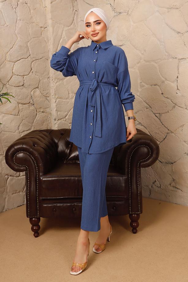 Vêtements hijab  BUTTONED BELTED 2-PIECE PANT SUIT T 4492 - TRENDTESETTÜR